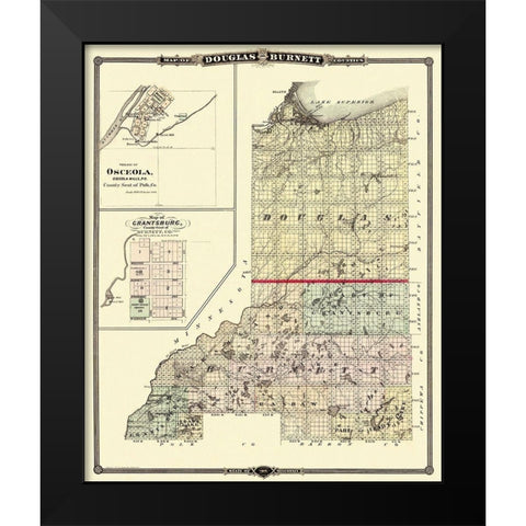 Douglas  Burnett Wisconsin - Snyder 1877 Black Modern Wood Framed Art Print by Snyder