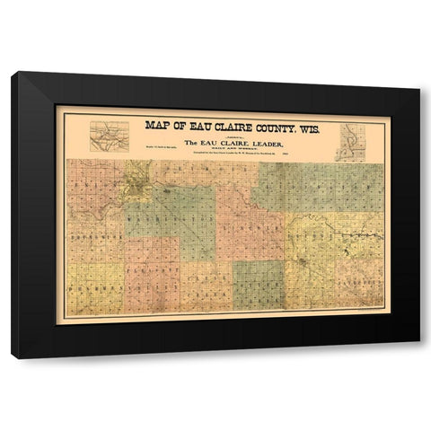Eau Claire County Wisconsin - Hixon 1902  Black Modern Wood Framed Art Print with Double Matting by Hixon