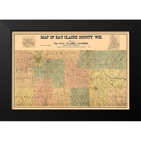 Eau Claire County Wisconsin - Hixon 1902  Black Modern Wood Framed Art Print by Hixon