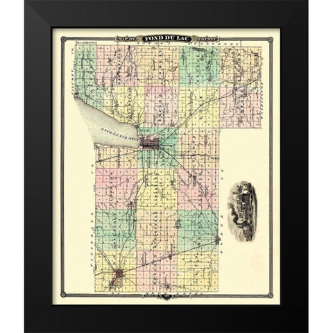 Fond Du Lac Wisconsin Landowner - Snyder 1878 Black Modern Wood Framed Art Print by Snyder