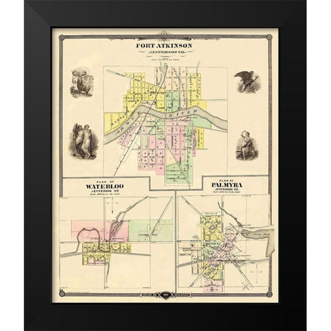 Fort Atkinson Wisconsin Landowner - Snyder 1878 Black Modern Wood Framed Art Print by Snyder