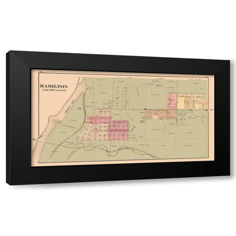 Hamilton Illinois 1874 Black Modern Wood Framed Art Print with Double Matting by Andreas