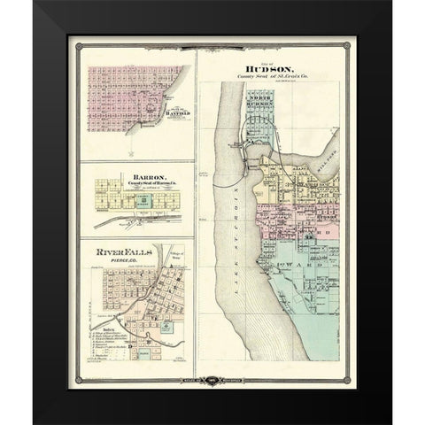 Hudson, Bayfield, River Falls Wisconsin Black Modern Wood Framed Art Print by Snyder