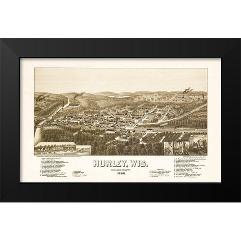 Hurley Wisconsin - Norris 1886  Black Modern Wood Framed Art Print by Norris