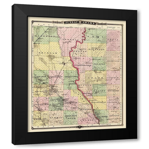 Juneau  Adams Wisconsin Landowner - Snyder 1878 Black Modern Wood Framed Art Print with Double Matting by Snyder