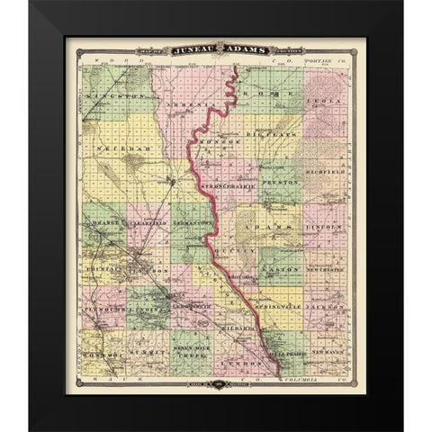 Juneau  Adams Wisconsin Landowner - Snyder 1878 Black Modern Wood Framed Art Print by Snyder