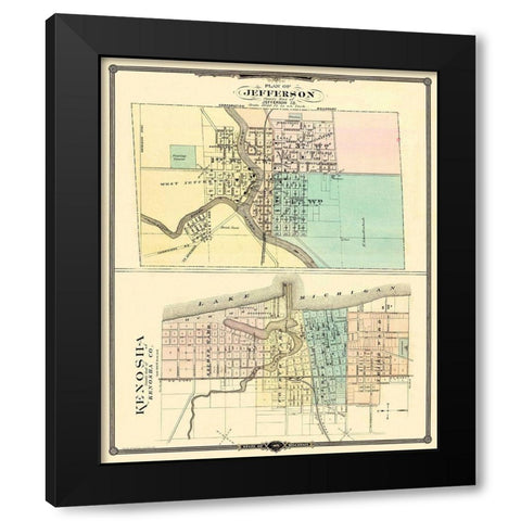 Kenosha, Jefferson Wisconsin - Snyder 1878 Black Modern Wood Framed Art Print by Snyder