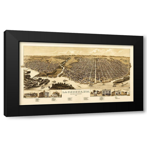 La Crosse Wisconsin - Wellge 1887  Black Modern Wood Framed Art Print with Double Matting by Wellge