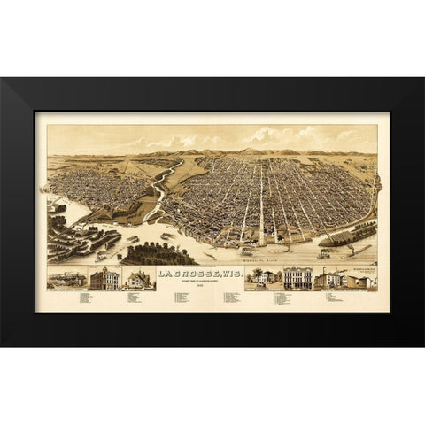 La Crosse Wisconsin - Wellge 1887  Black Modern Wood Framed Art Print by Wellge