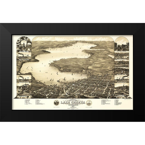 Lake Geneva Wisconsin - Poole 1882  Black Modern Wood Framed Art Print by Poole