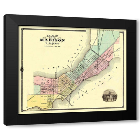 Madison Wisconsin - Snyder 1878 Black Modern Wood Framed Art Print with Double Matting by Snyder