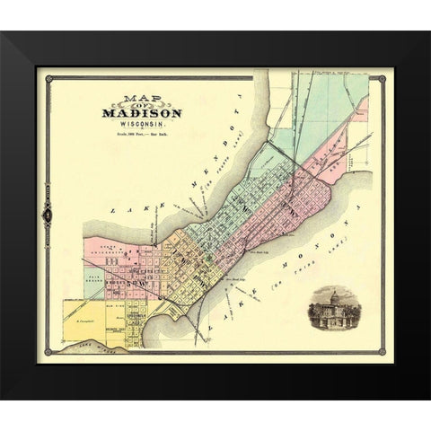 Madison Wisconsin - Snyder 1878 Black Modern Wood Framed Art Print by Snyder