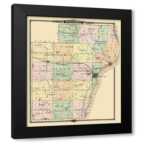 Manitowoc Wisconsin - Snyder 1878 Black Modern Wood Framed Art Print with Double Matting by Snyder