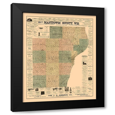 Manitowoc County Wisconsin - Hixon 1902  Black Modern Wood Framed Art Print by Hixon