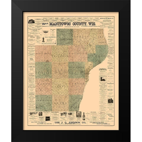 Manitowoc County Wisconsin - Hixon 1902  Black Modern Wood Framed Art Print by Hixon