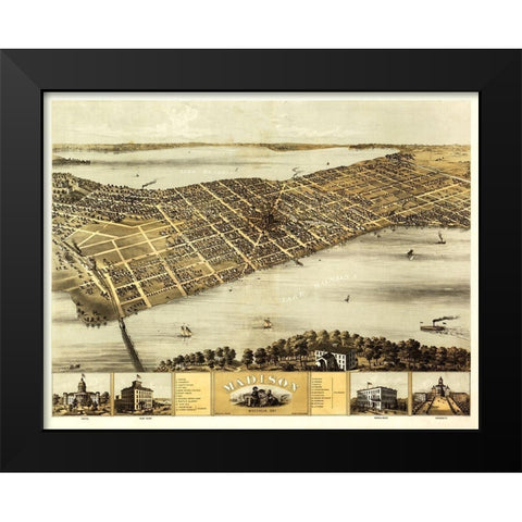 Madison Wisconsin - Norris 1867 Black Modern Wood Framed Art Print by Norris