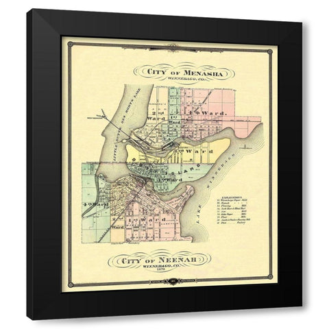 Menasha, Neenah Wisconsin - Snyder 1878 Black Modern Wood Framed Art Print with Double Matting by Snyder