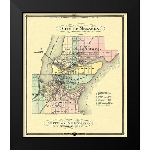 Menasha, Neenah Wisconsin - Snyder 1878 Black Modern Wood Framed Art Print by Snyder