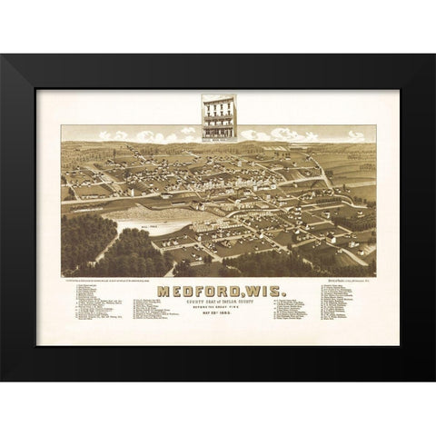 Medford Wisconsin - Norris 1885  Black Modern Wood Framed Art Print by Norris