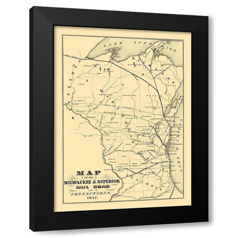 Milwaukee and Superior Railroad 1857 Black Modern Wood Framed Art Print with Double Matting by Nesbitt