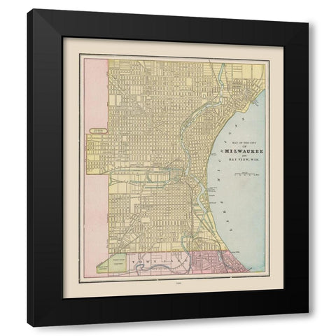 Milwaukee  Wisconsin - Cram 1892 Black Modern Wood Framed Art Print with Double Matting by Cram
