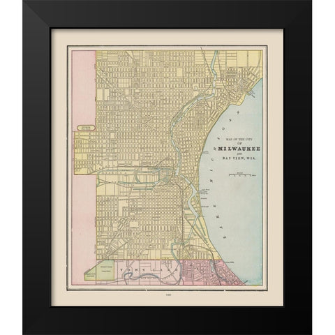 Milwaukee  Wisconsin - Cram 1892 Black Modern Wood Framed Art Print by Cram