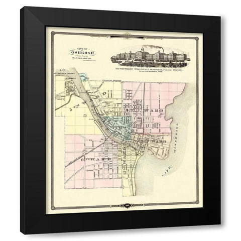 Oshkosh Wisconsin - Snyder 1878 Black Modern Wood Framed Art Print with Double Matting by Snyder