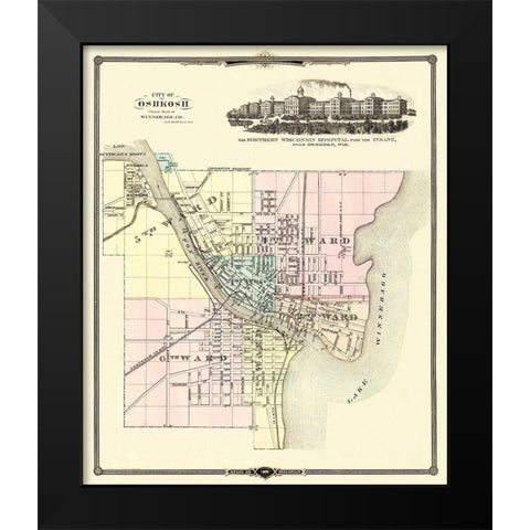 Oshkosh Wisconsin - Snyder 1878 Black Modern Wood Framed Art Print by Snyder