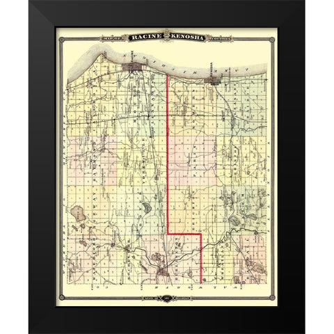 Racine  Kenosha Wisconsin Landowner - Snyder 1878 Black Modern Wood Framed Art Print by Snyder