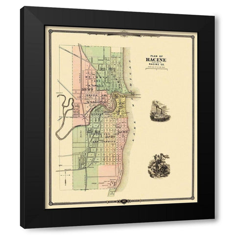 Racine Wisconsin - Snyder 1878 Black Modern Wood Framed Art Print with Double Matting by Snyder