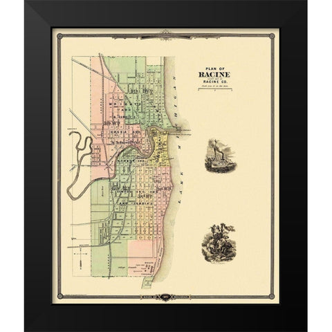 Racine Wisconsin - Snyder 1878 Black Modern Wood Framed Art Print by Snyder