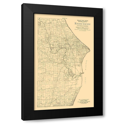 Racine County Wisconsin - Knight 1893  Black Modern Wood Framed Art Print with Double Matting by Knight