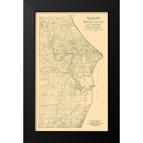 Racine County Wisconsin - Knight 1893  Black Modern Wood Framed Art Print by Knight
