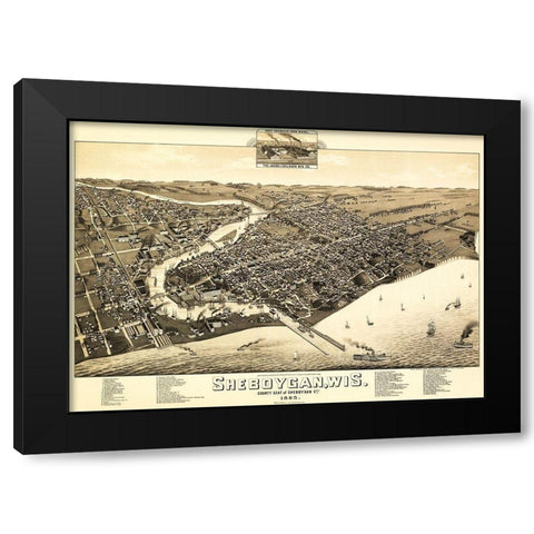 Sheboygan Wisconsin - Wellge 1885  Black Modern Wood Framed Art Print by Wellge
