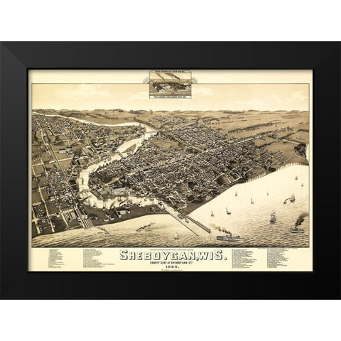 Sheboygan Wisconsin - Wellge 1885  Black Modern Wood Framed Art Print by Wellge
