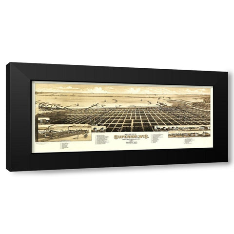 Superior Wisconsin - Wellge 1883  Black Modern Wood Framed Art Print by Wellge