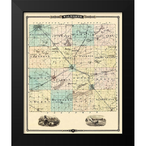 Walworth Wisconsin Landowner - Snyder 1878 Black Modern Wood Framed Art Print by Snyder