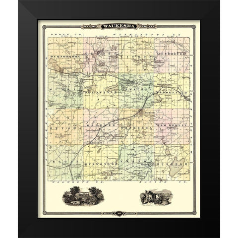 Waukesha Wisconsin Landowner - Snyder 1878 Black Modern Wood Framed Art Print by Snyder