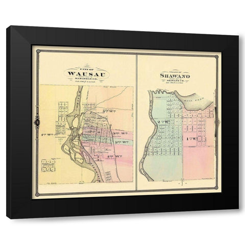 Wausau, Shawano Wisconsin - Snyder 1878 Black Modern Wood Framed Art Print by Snyder