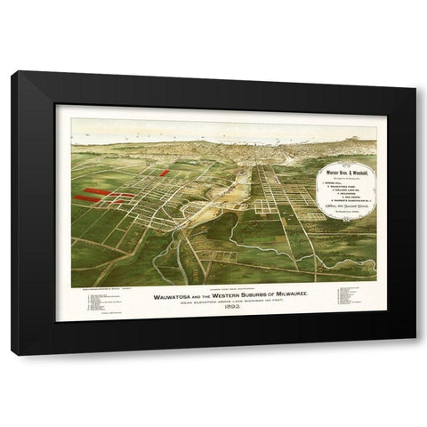 Wauwatosa Wisconsin - Marr 1892  Black Modern Wood Framed Art Print by Marr