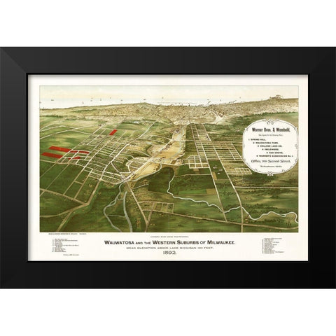 Wauwatosa Wisconsin - Marr 1892  Black Modern Wood Framed Art Print by Marr