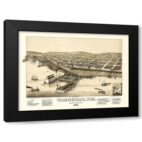 Washburn Wisconsin - Norris 1886  Black Modern Wood Framed Art Print with Double Matting by Norris