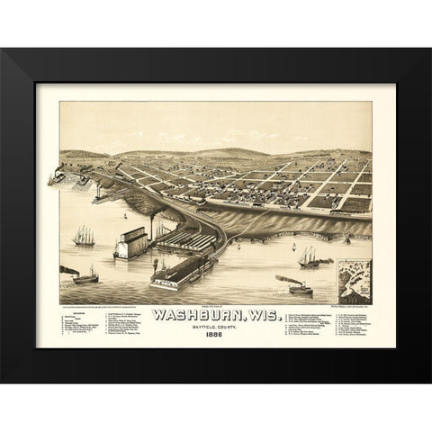 Washburn Wisconsin - Norris 1886  Black Modern Wood Framed Art Print by Norris