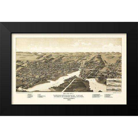 Whitewater Wisconsin - Norris 1855  Black Modern Wood Framed Art Print by Norris