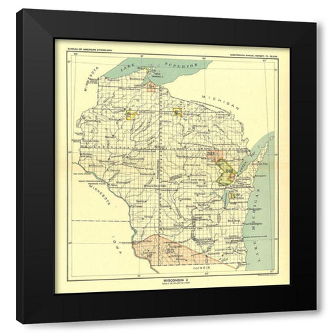 Wisconsin - Hoen 1896 Black Modern Wood Framed Art Print with Double Matting by Hoen
