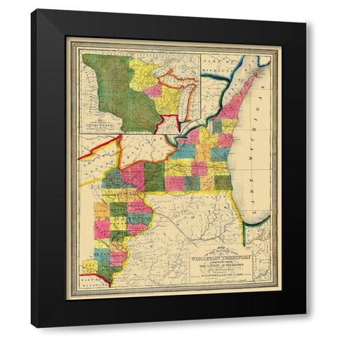 Wisconsin Territory - Abel 1838 Black Modern Wood Framed Art Print with Double Matting by Abel