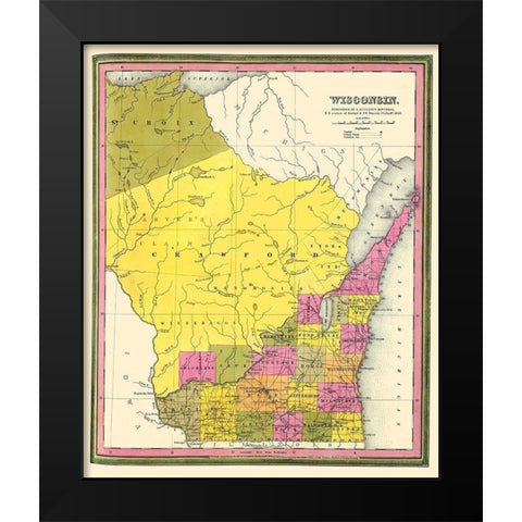 Wisconsin Territory - Mitchell 1846 Black Modern Wood Framed Art Print by Mitchell