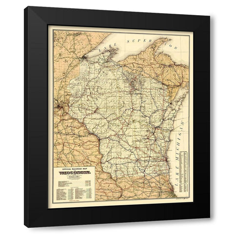 Wisconsin Railroads - Rice 1900 Black Modern Wood Framed Art Print with Double Matting by Rice