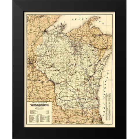 Wisconsin Railroads - Rice 1900 Black Modern Wood Framed Art Print by Rice