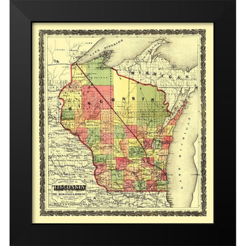 Wisconsin Townships - Hamilton 1857 Black Modern Wood Framed Art Print by Hamilton